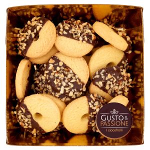 Gusto & Passione i ciocofrolli Frollini ricoperti con copertura al cacao e granella di nocciole 200g