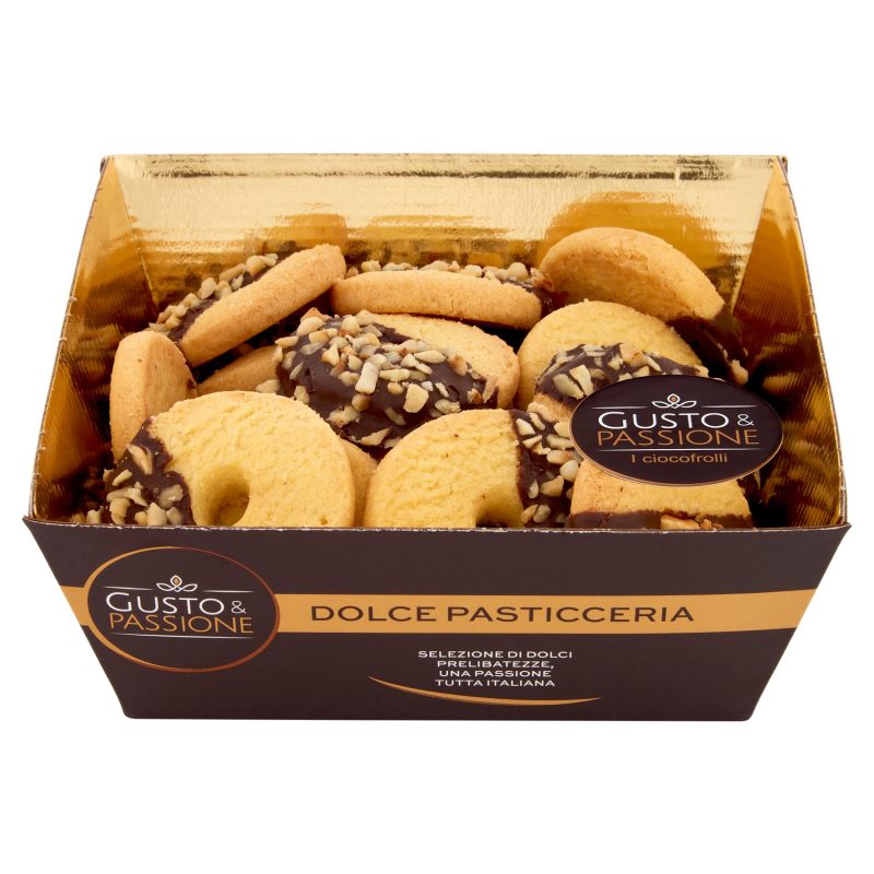 Gusto & Passione i ciocofrolli Frollini ricoperti con copertura al cacao e granella di nocciole 200g
