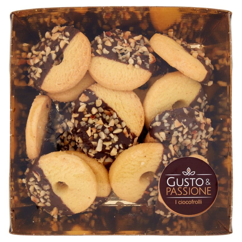 Gusto & Passione i ciocofrolli Frollini ricoperti con copertura al cacao e granella di nocciole 200g