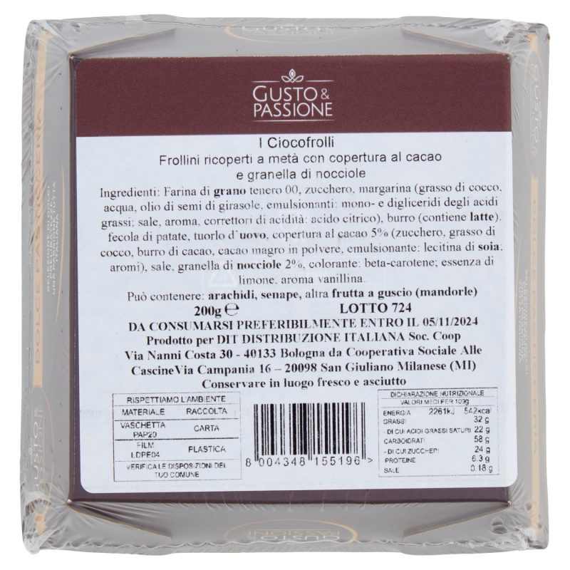 Gusto & Passione i ciocofrolli Frollini ricoperti con copertura al cacao e granella di nocciole 200g