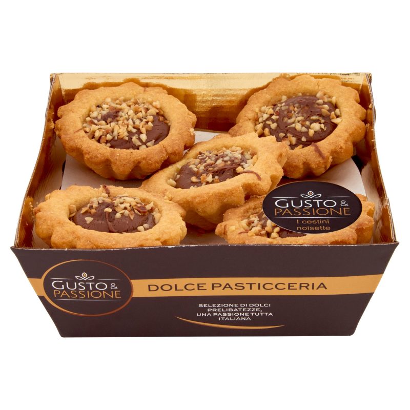 Gusto & Passione i cestini noisette Frollini con crema gianduia e granella di nocciola 200 g
