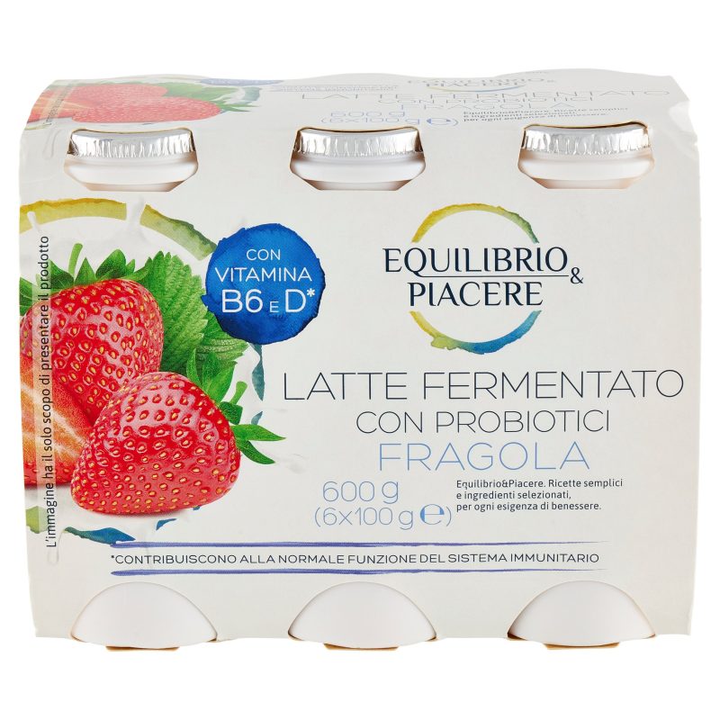 Equilibrio & Piacere Latte Fermentato con Probiotici Fragola 6 x 100 g