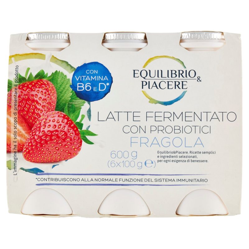 Equilibrio & Piacere Latte Fermentato con Probiotici Fragola 6 x 100 g