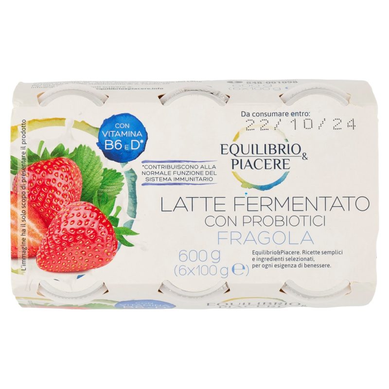 Equilibrio & Piacere Latte Fermentato con Probiotici Fragola 6 x 100 g
