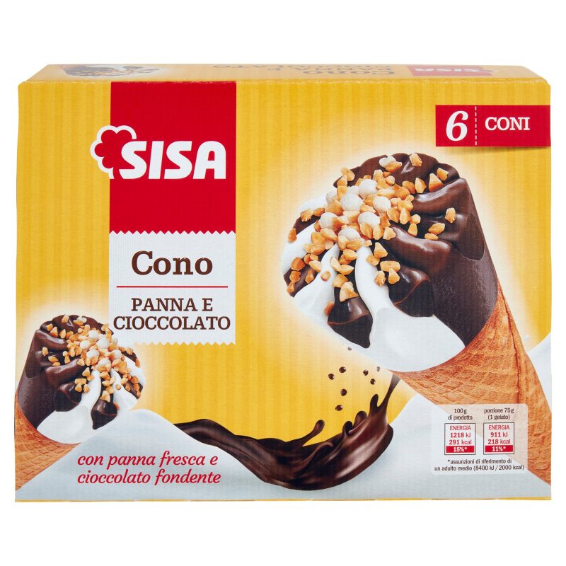 Sisa Cono Panna e Cioccolato 6 x 75 g