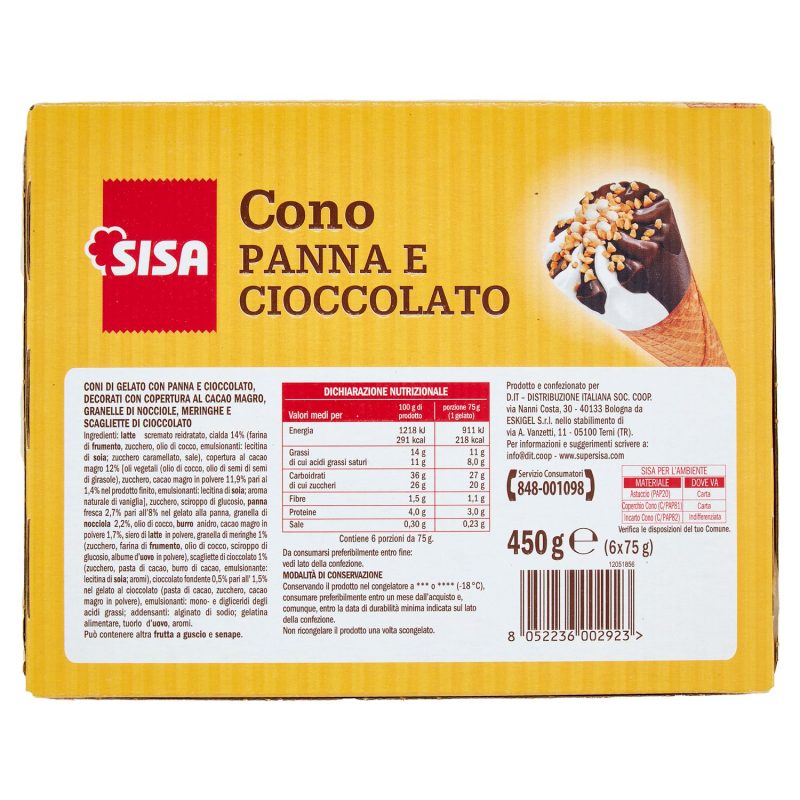 Sisa Cono Panna e Cioccolato 6 x 75 g
