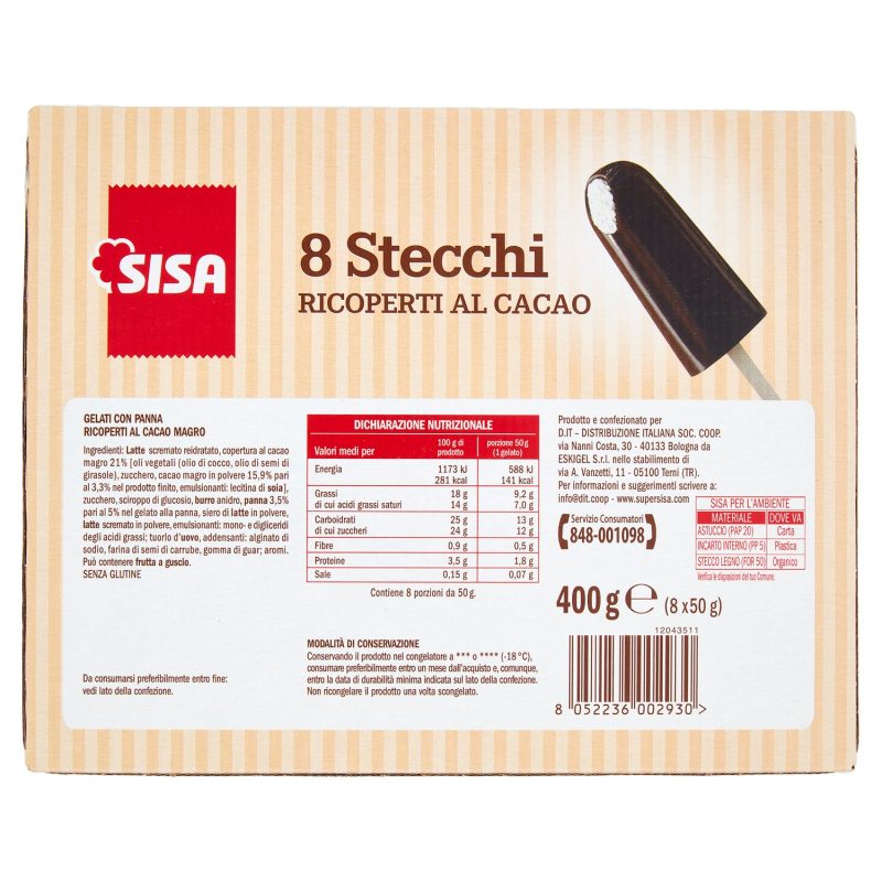 Sisa Stecchi Ricoperti al Cacao 8 x 50 g