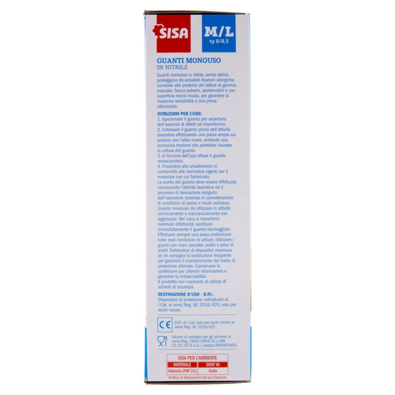 Sisa Guanti Monouso in nitrile M/L tg 8/8,5 100 pz