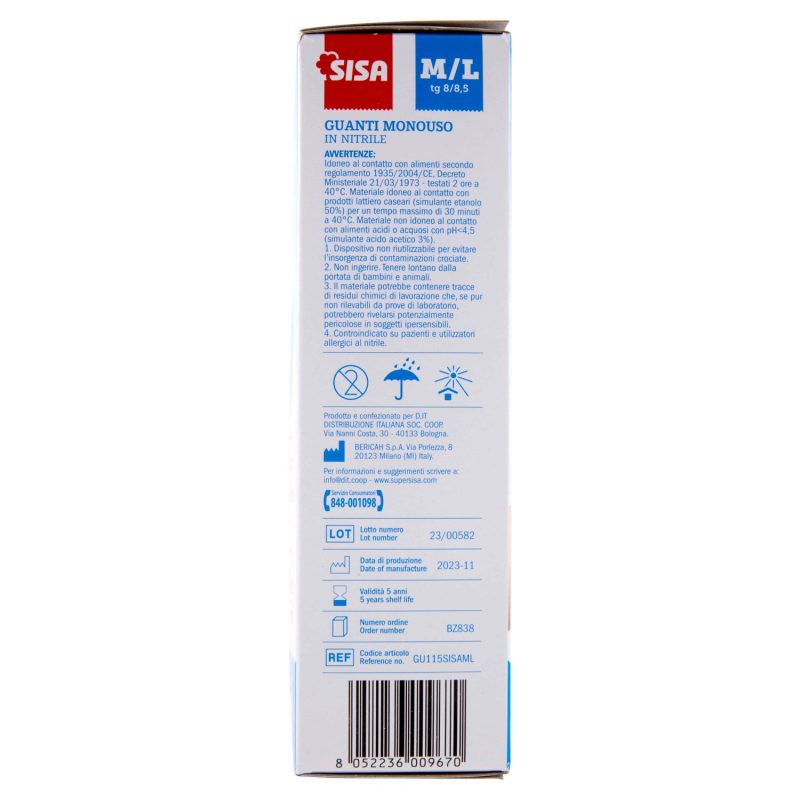 Sisa Guanti Monouso in nitrile M/L tg 8/8,5 100 pz