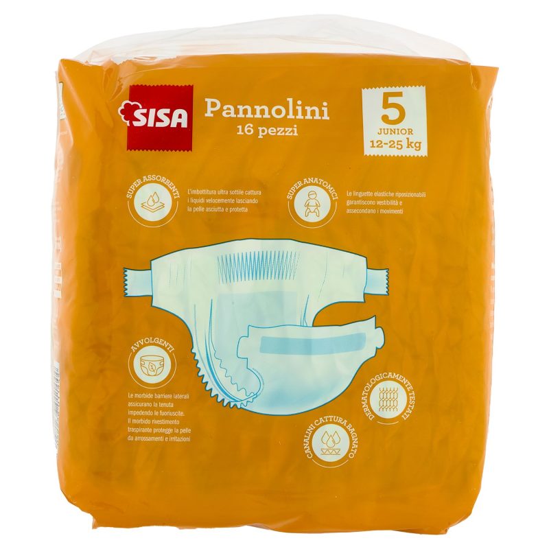 Sisa Pannolini Junior Taglia 5 12-25 Kg 16 pz
