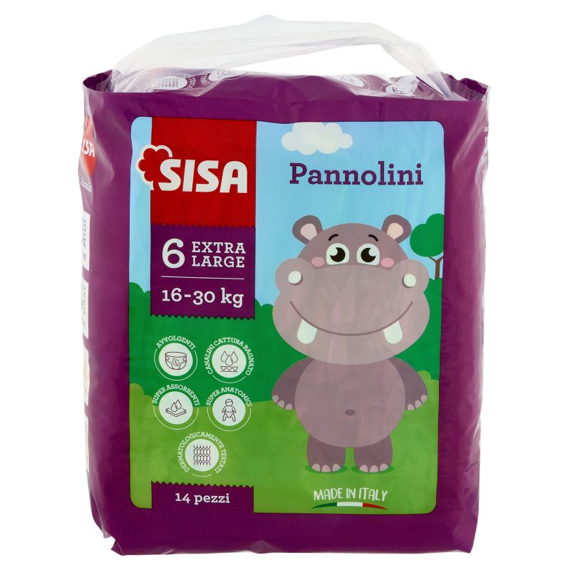 Sisa Pannolini Extra Large Taglia 6 16-30 Kg 14 pz