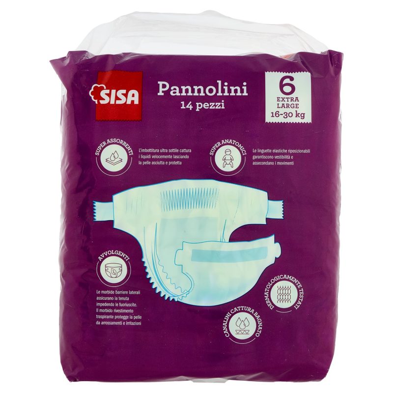 Sisa Pannolini Extra Large Taglia 6 16-30 Kg 14 pz