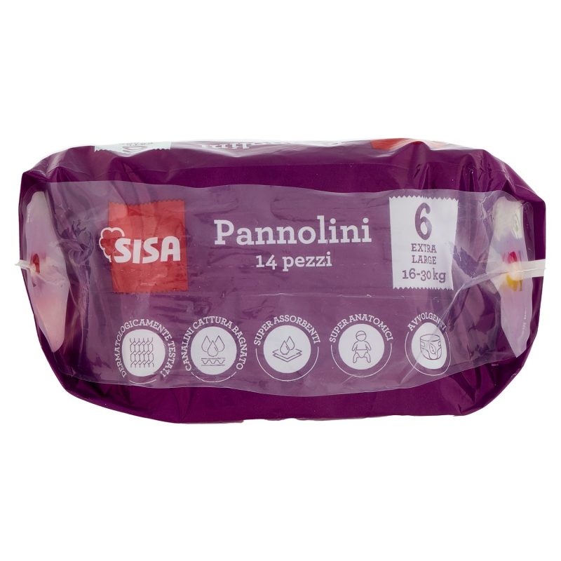 Sisa Pannolini Extra Large Taglia 6 16-30 Kg 14 pz
