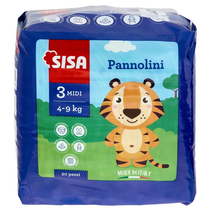 Sisa Pannolini Midi Taglia 3 4-9 Kg 20 pz
