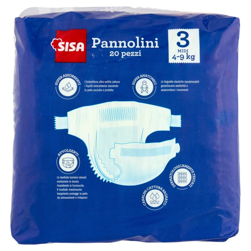 Sisa Pannolini Midi Taglia 3 4-9 Kg 20 pz
