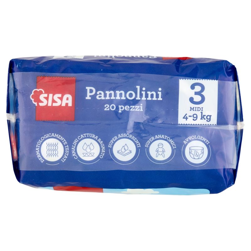 Sisa Pannolini Midi Taglia 3 4-9 Kg 20 pz