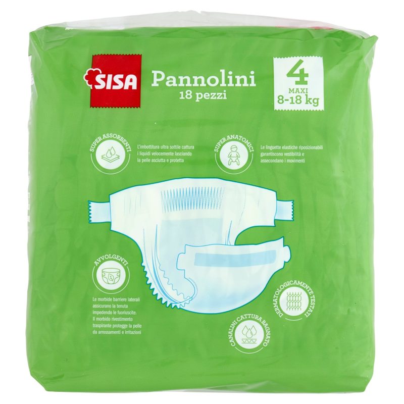 Sisa Pannolini Maxi Taglia 4 8-18 Kg 18 pz