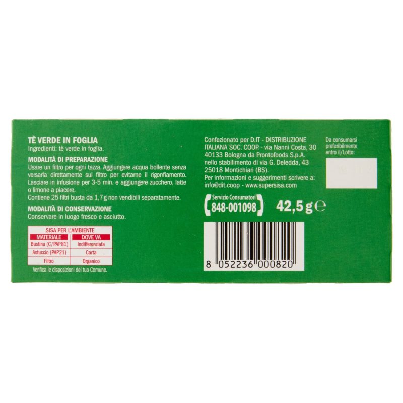 Sisa Tè Verde Filtri 25 x 1,7 g