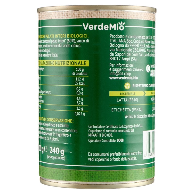 VerdeMio Pomodori Pelati biologico 400 g