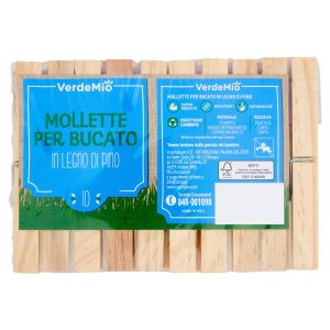 VerdeMio Mollette per Bucato in legno di Pino 10 pz