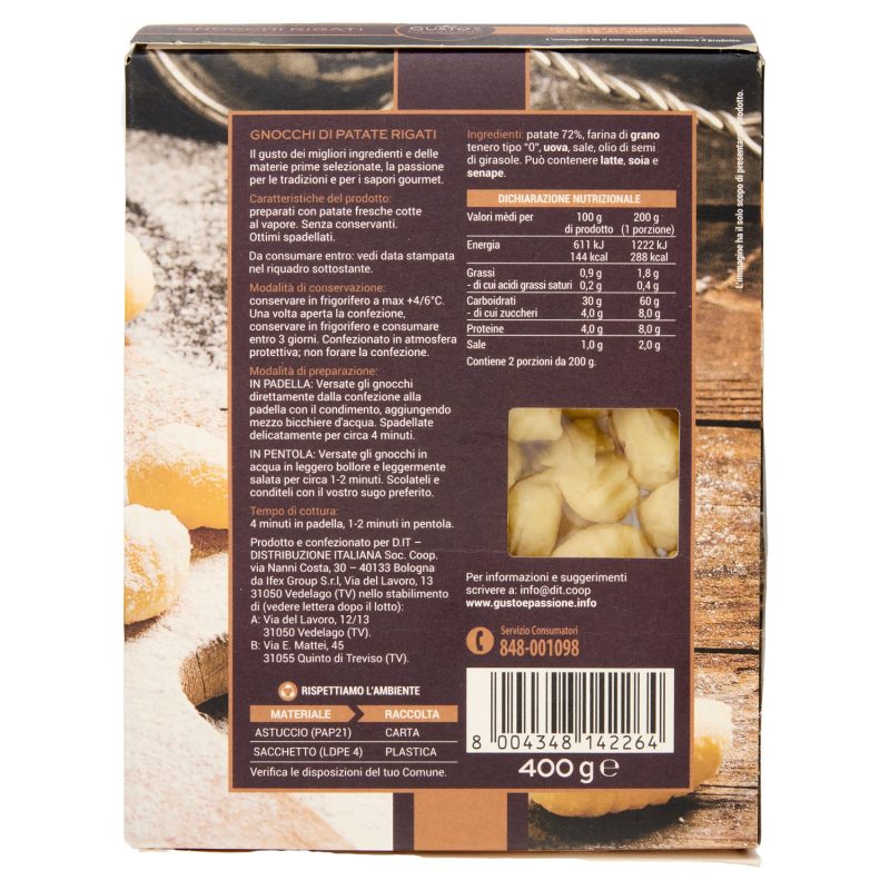 Gusto & Passione Gnocchi di Patate Fresche Cotte al Vapore 400 g