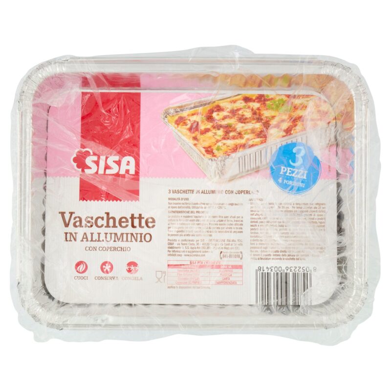 Sisa Vaschette in Alluminio con Coperchio 4 Porzioni 3 pz