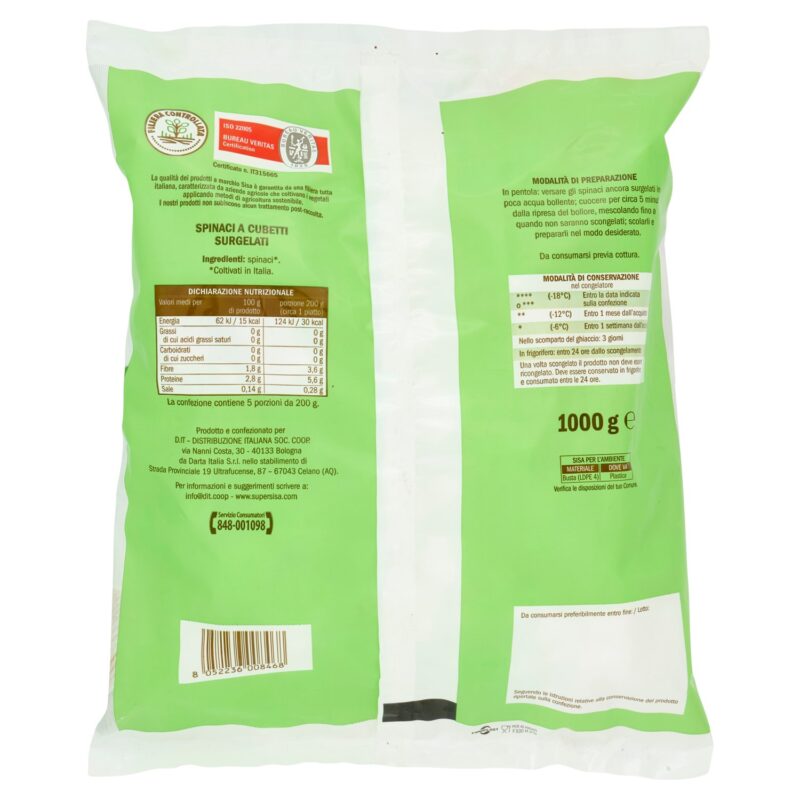 Sisa Spinaci a Cubetti Surgelati 1000 g