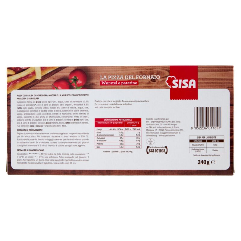 Sisa la Pizza del Fornaio Wurstel e patatine Surgelata 240 g