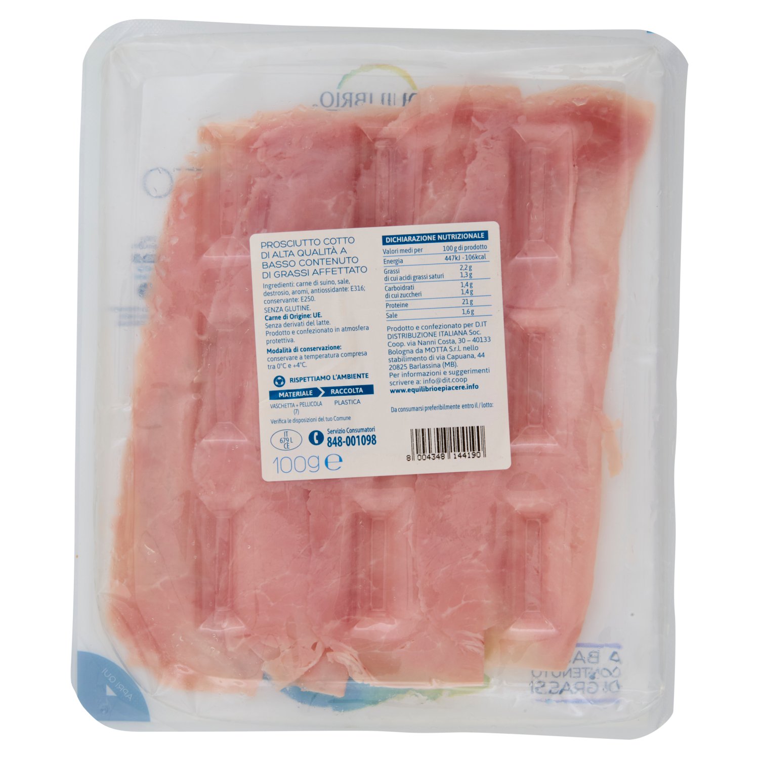 Equilibrio & Piacere Prosciutto Cotto di Alta Qualità 100 g