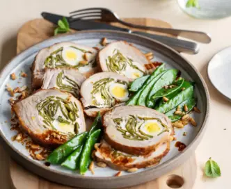 Tasca di vitello con taccole e ovette