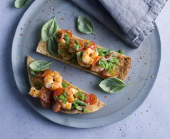 Piadine bruschettate ai gamberi