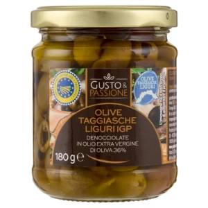 Gusto & Passione Olive Taggiasche Liguri IGP Denocciolate in Olio Extra Vergine di Oliva 180 g